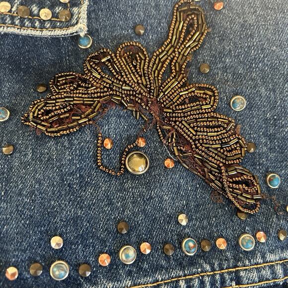 VTG Freego Western Denim Jacket 80s Medium Stud Sequin Embellished Oversized - Picture 6 of 13